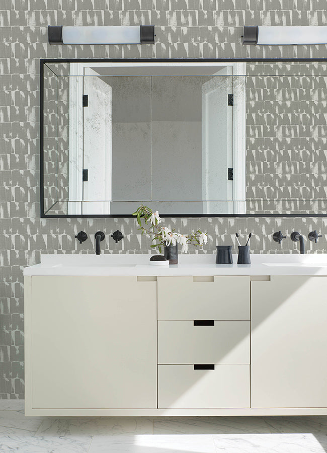 Bancroft Grey Artistic Stripe Wallpaper - Brewster Wallcovering