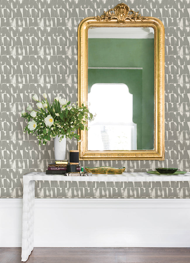 Bancroft Grey Artistic Stripe Wallpaper - Brewster Wallcovering