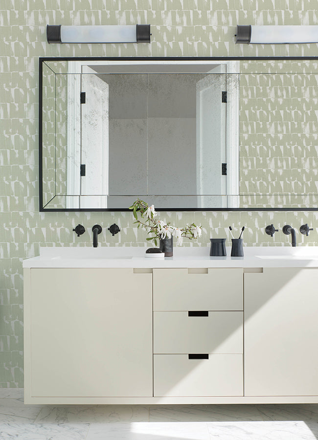 Bancroft Sage Artistic Stripe Wallpaper - Brewster Wallcovering