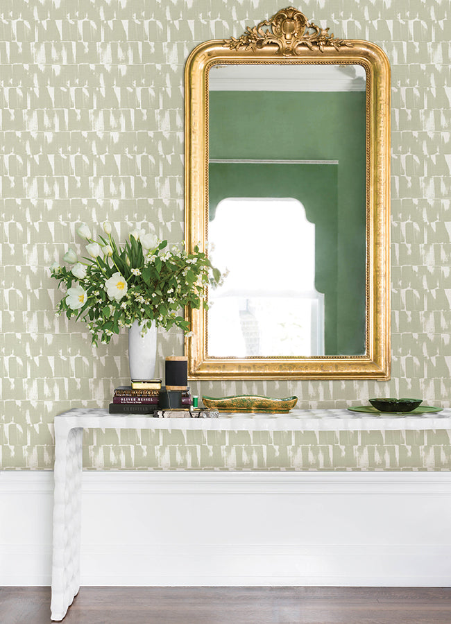 Bancroft Sage Artistic Stripe Wallpaper - Brewster Wallcovering