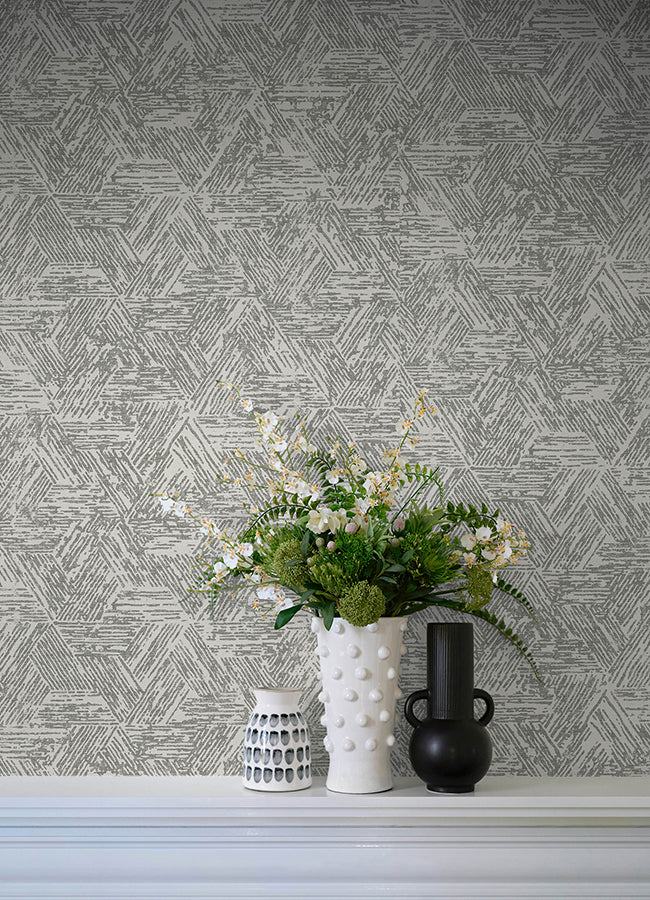 Retreat Charcoal Quilted Geometric Wallpaper - Brewster Wallcovering