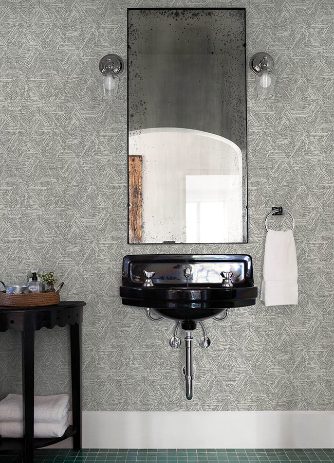 Retreat Charcoal Quilted Geometric Wallpaper - Brewster Wallcovering