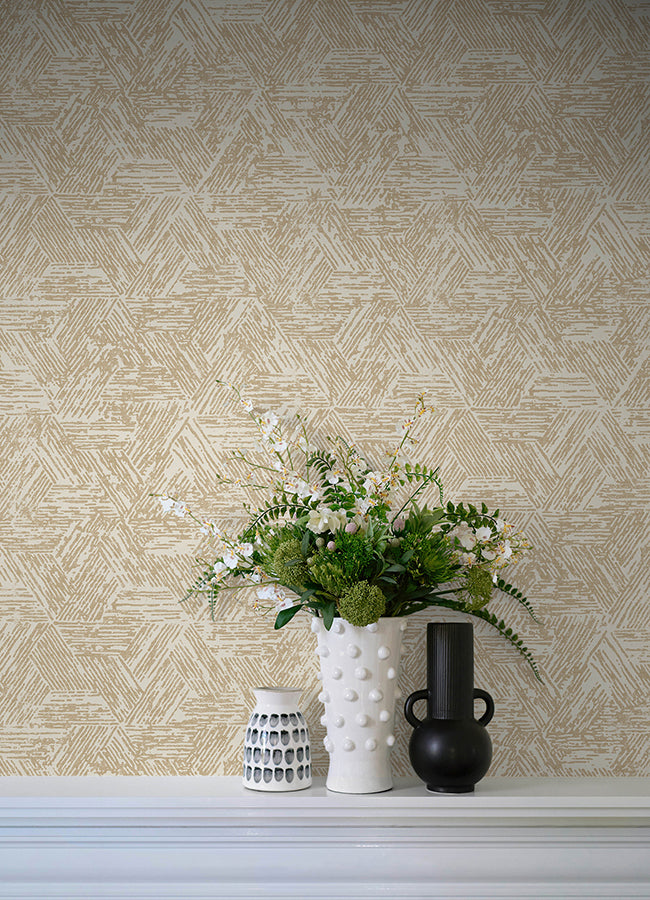 Retreat Light Brown Quilted Geometric Wallpaper - Brewster Wallcovering