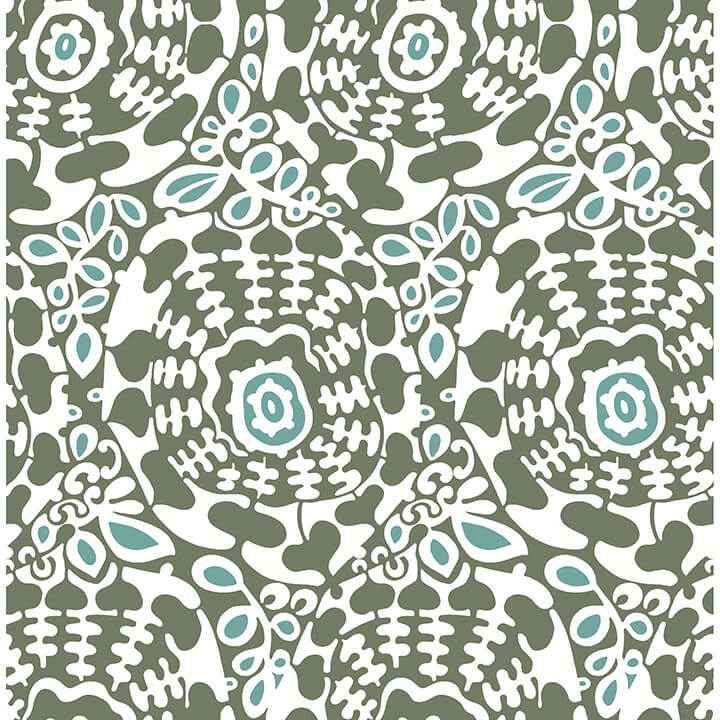 Divine Green Abstract Medallion Wallpaper - York Wallcoverings - 4122-27040