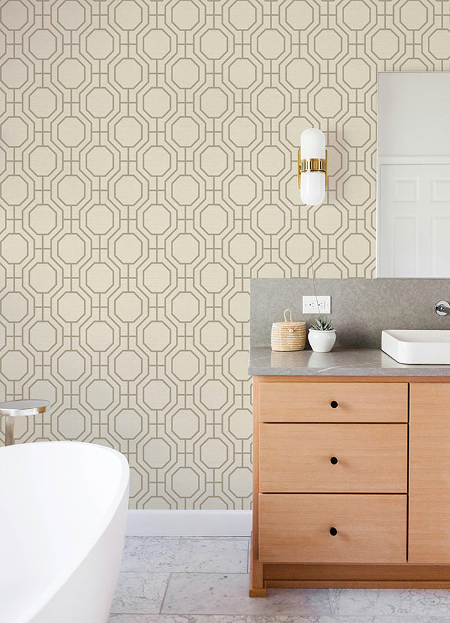 Manor Taupe Geometric Trellis Wallpaper  | Brewster Wallcovering - The WorkRm