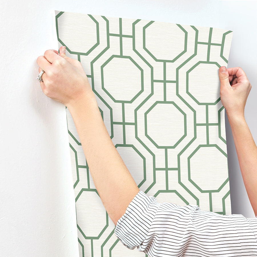 Manor Green Geometric Trellis Wallpaper  | Brewster Wallcovering - The WorkRm