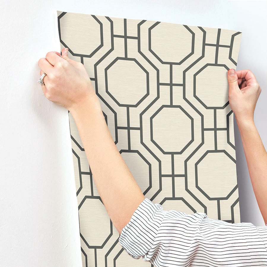 Manor Black Geometric Trellis Wallpaper  | Brewster Wallcovering - The WorkRm