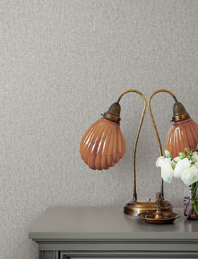 Halliday Grey Faux Linen Wallpaper - Brewster Wallcovering