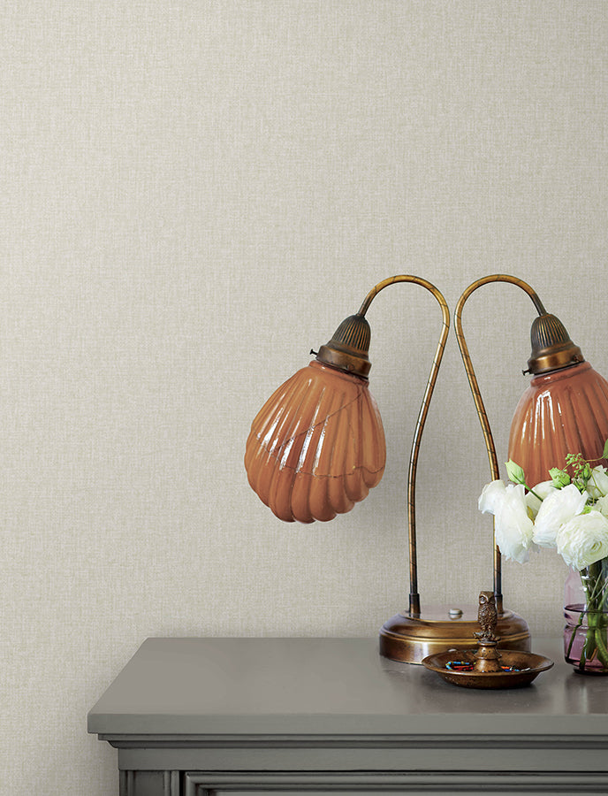 Halliday Pearl Faux Linen Wallpaper - Brewster Wallcovering