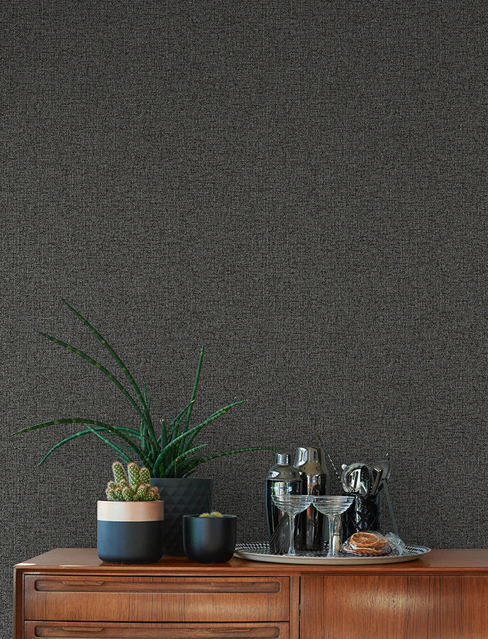 Hatton Black Faux Tweed Wallpaper  | Brewster Wallcovering - The WorkRm