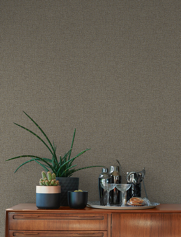 Hatton Brown Faux Tweed Wallpaper - Brewster Wallcovering