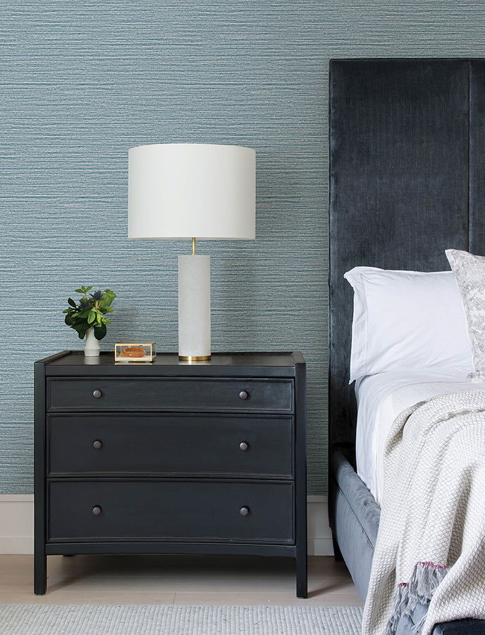 Hazen Blue Shimmer Stripe Wallpaper  | Brewster Wallcovering - The WorkRm