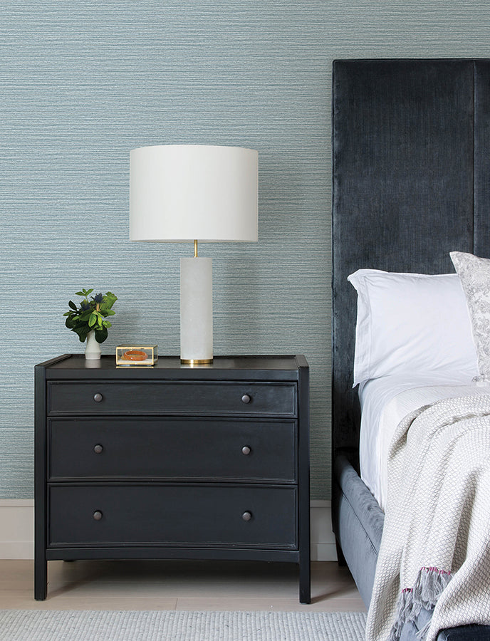 Hazen Sky Blue Shimmer Stripe Wallpaper - Brewster Wallcovering