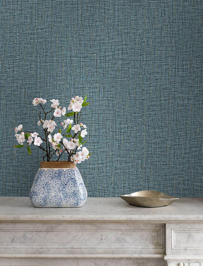 Glenburn Blue Woven Shimmer Wallpaper - Brewster Wallcovering