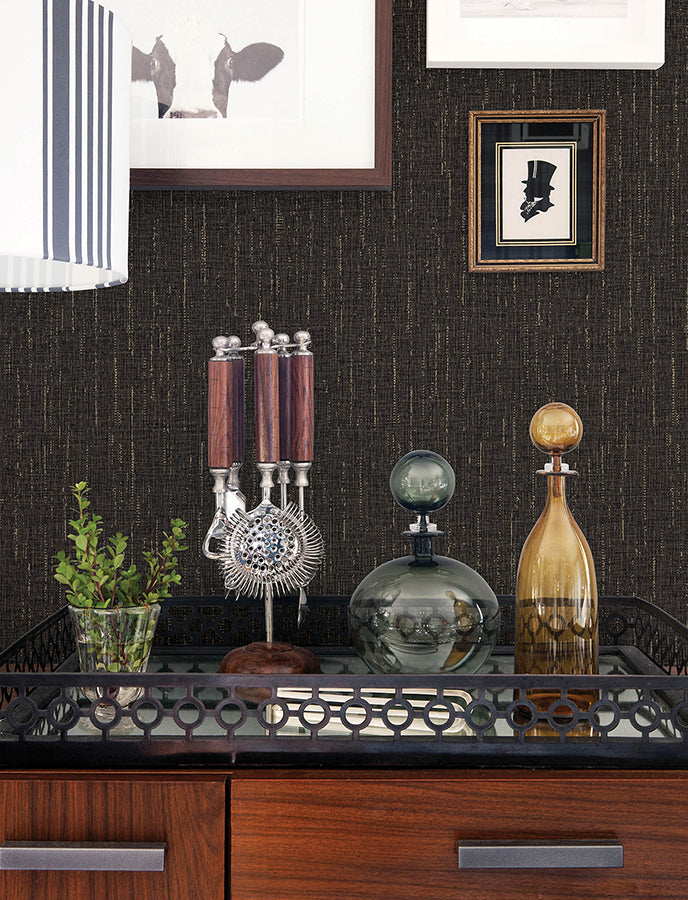 Sanburn Brown Metallic Linen Wallpaper - Brewster Wallcovering