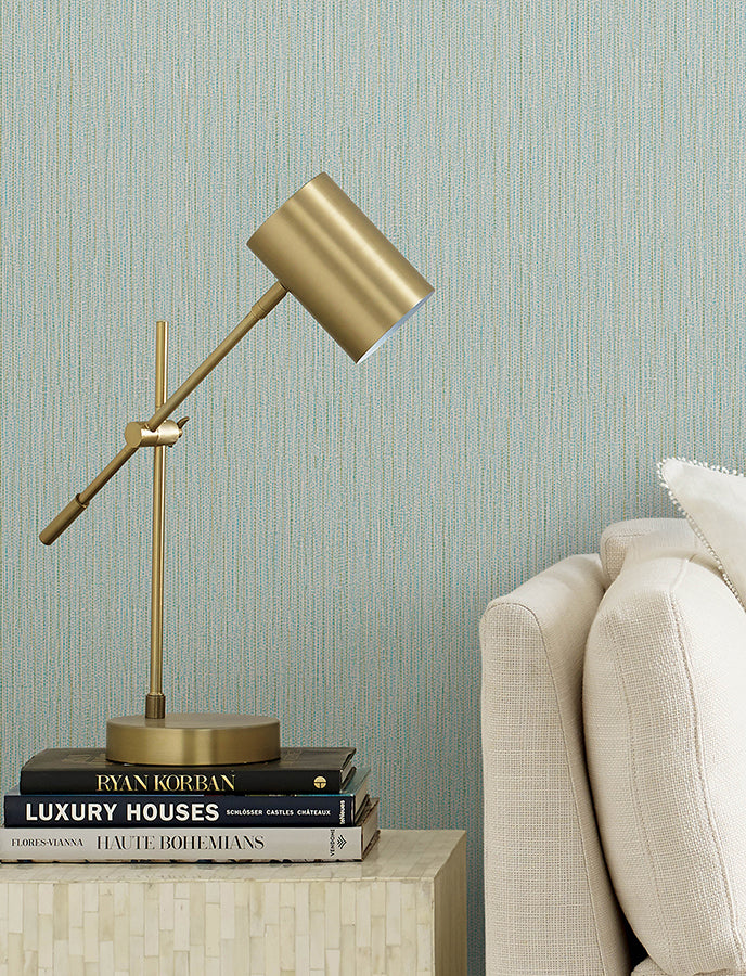 Bowman Sea Green Faux Linen Wallpaper - Brewster Wallcovering