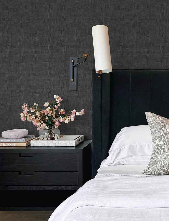 Eagen Black Linen Weave Wallpaper - York Wallcoverings - 4144-9172 - York Wallcoverings Wallpaper