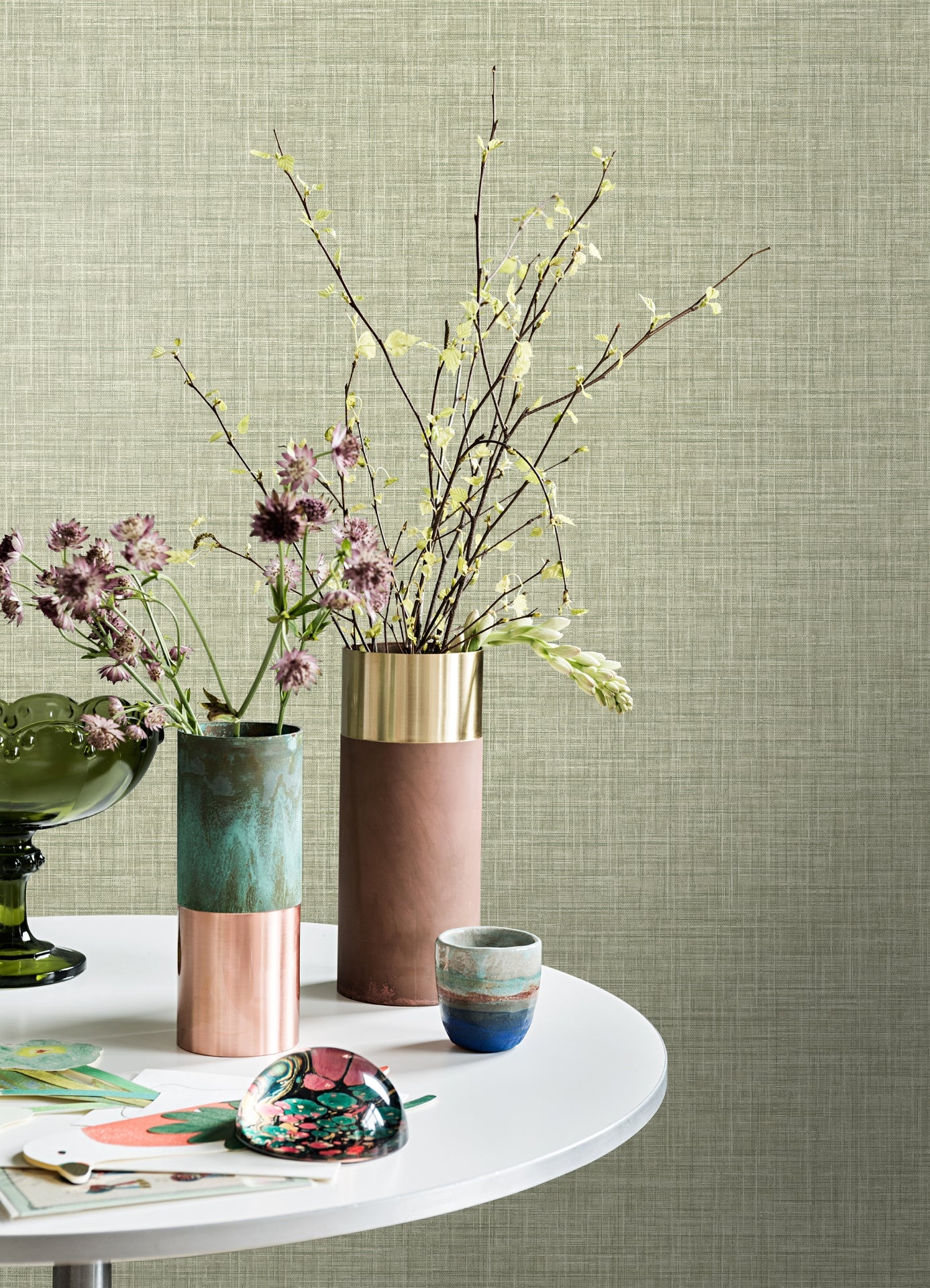 Tuckernuck Green Faux Linen Wallpaper - Brewster Wallcovering