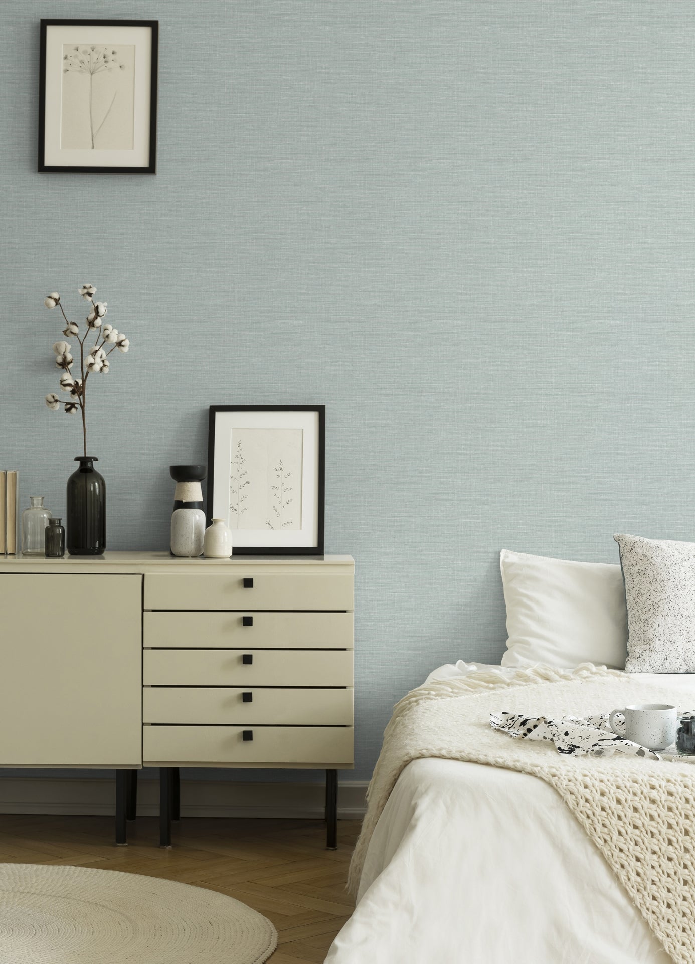 Exhale Light Blue Faux Grasscloth Wallpaper - Brewster Wallcovering