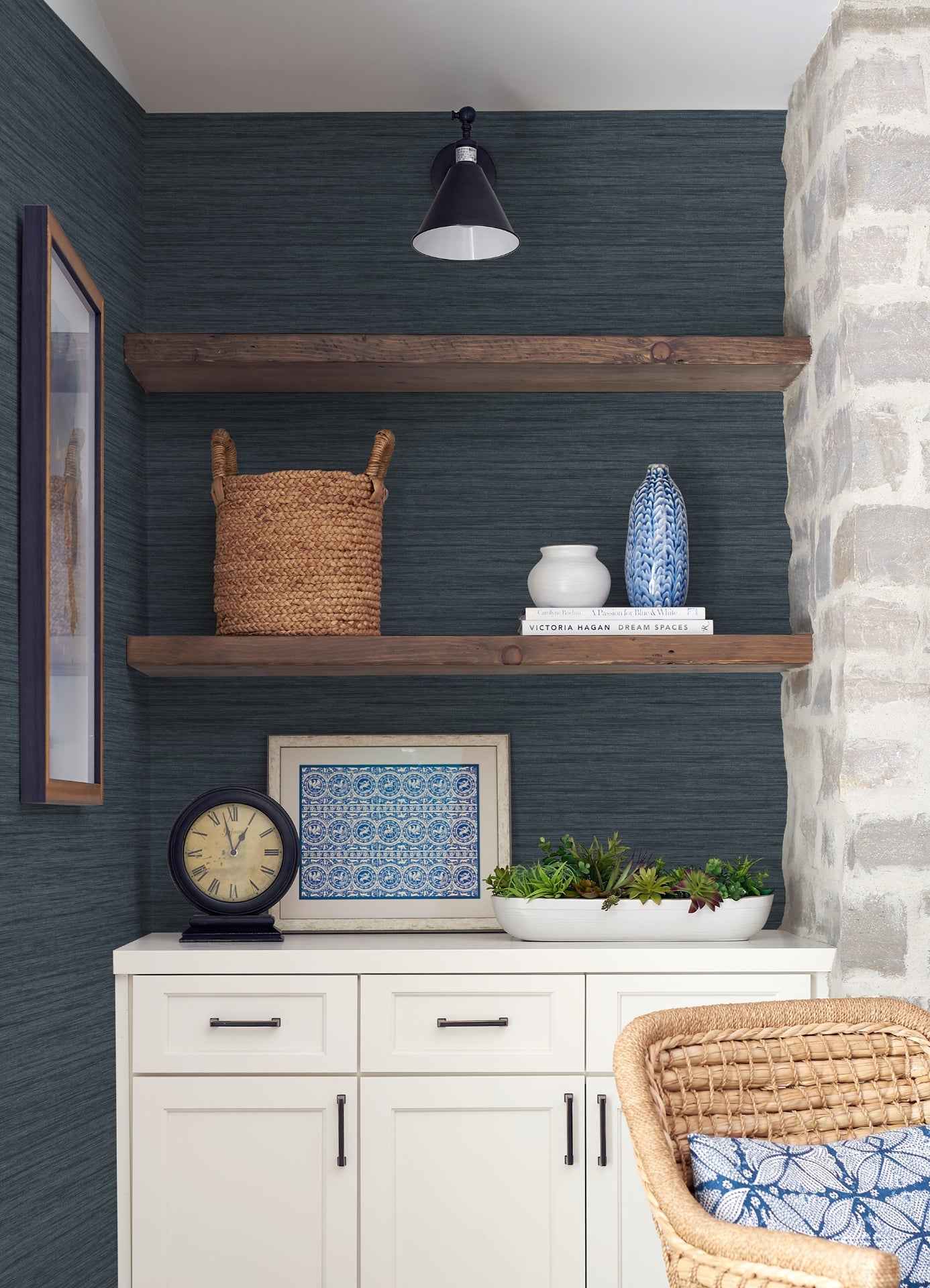 Barnaby Indigo Faux Grasscloth Wallpaper - York Wallcoverings - 4157-25959 - York Wallcoverings Wallpaper