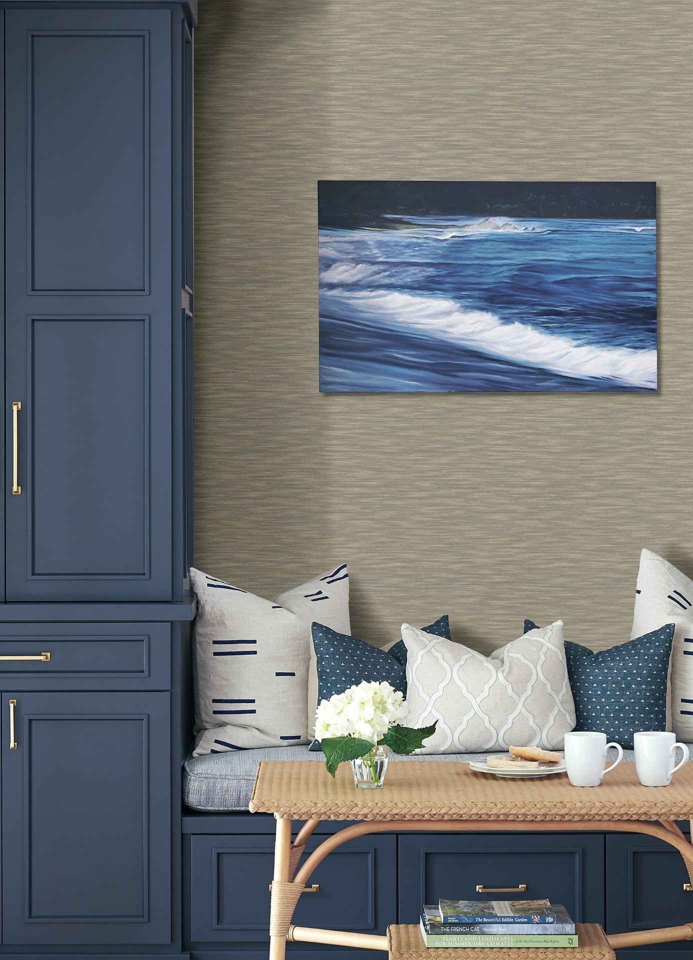 Benson Taupe Faux Fabric Wallpaper - York Wallcoverings - 4157-26155 - York Wallcoverings Wallpaper