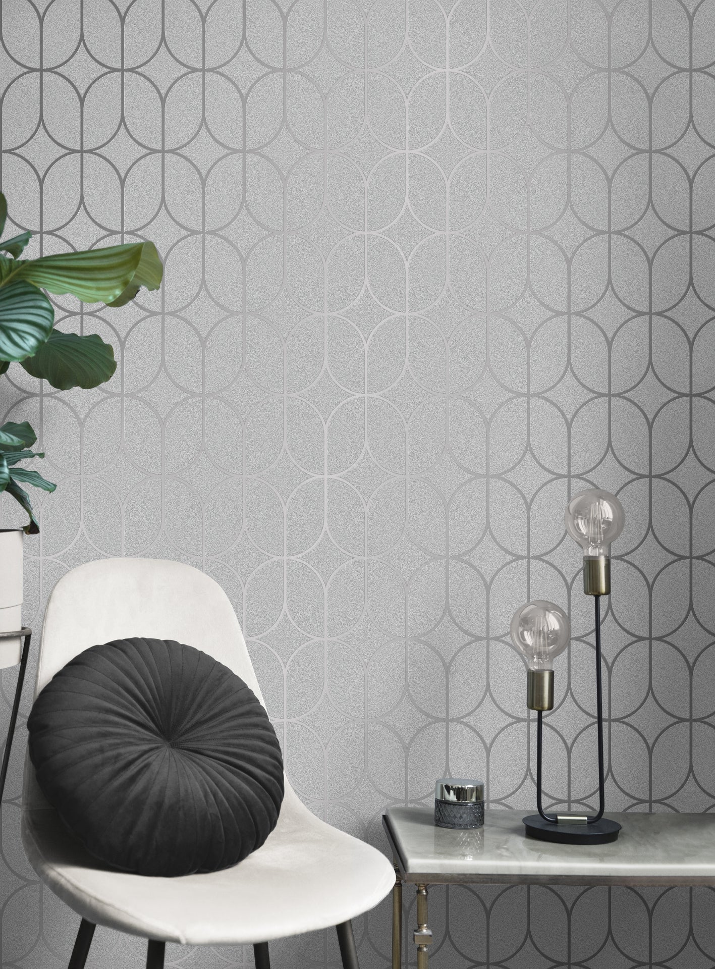 Raye Silver Rosco Trellis Wallpaper - Brewster Wallcovering