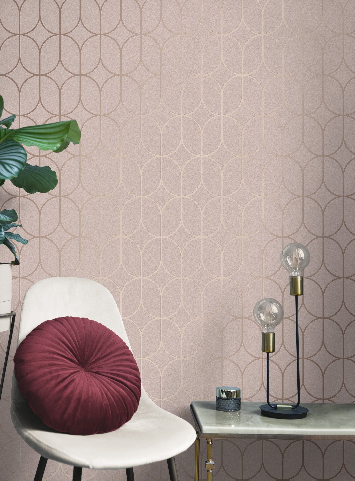 Raye Pink Rosco Trellis Wallpaper - Brewster Wallcovering