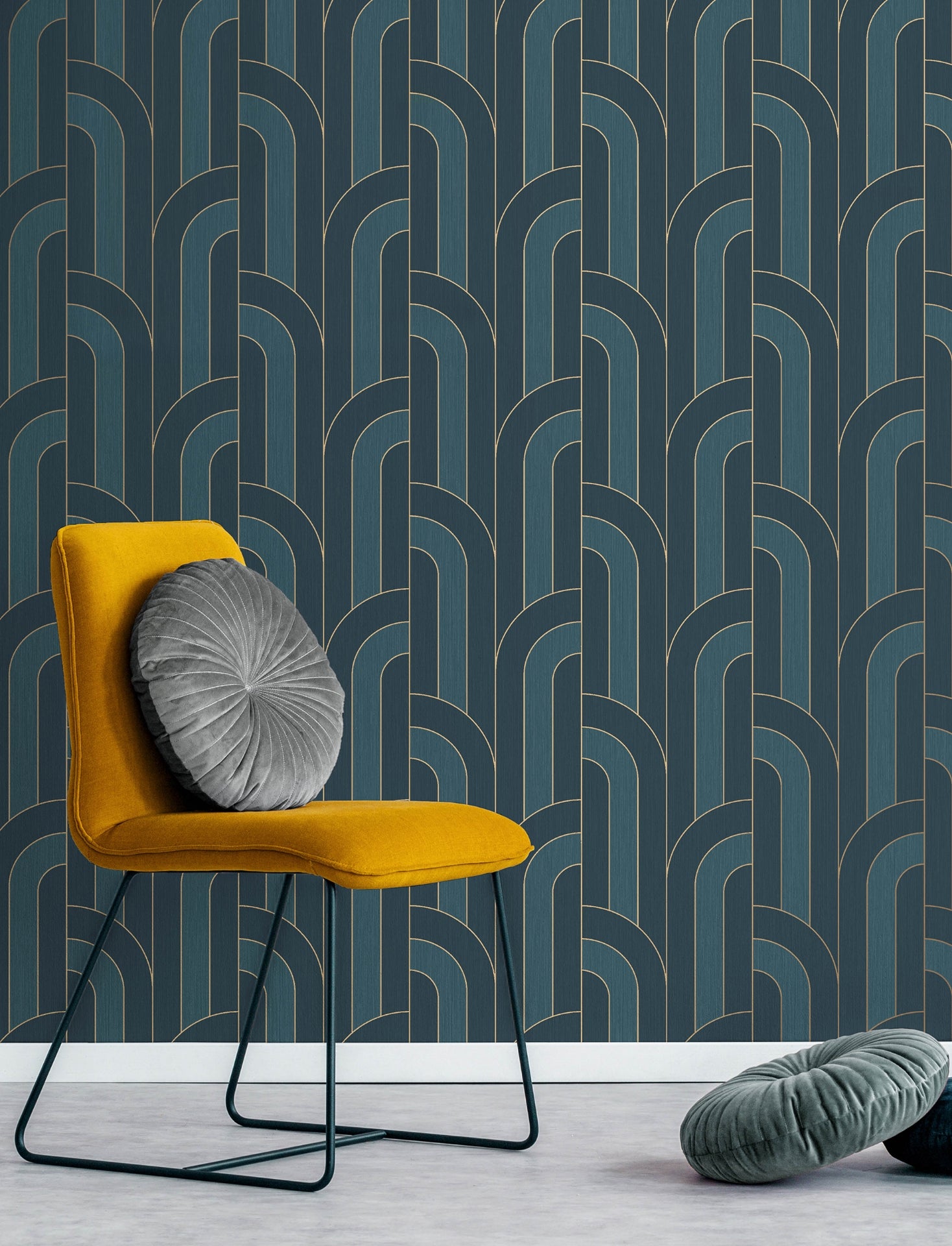 Ezra Blue Arch Wallpaper - Brewster Wallcovering