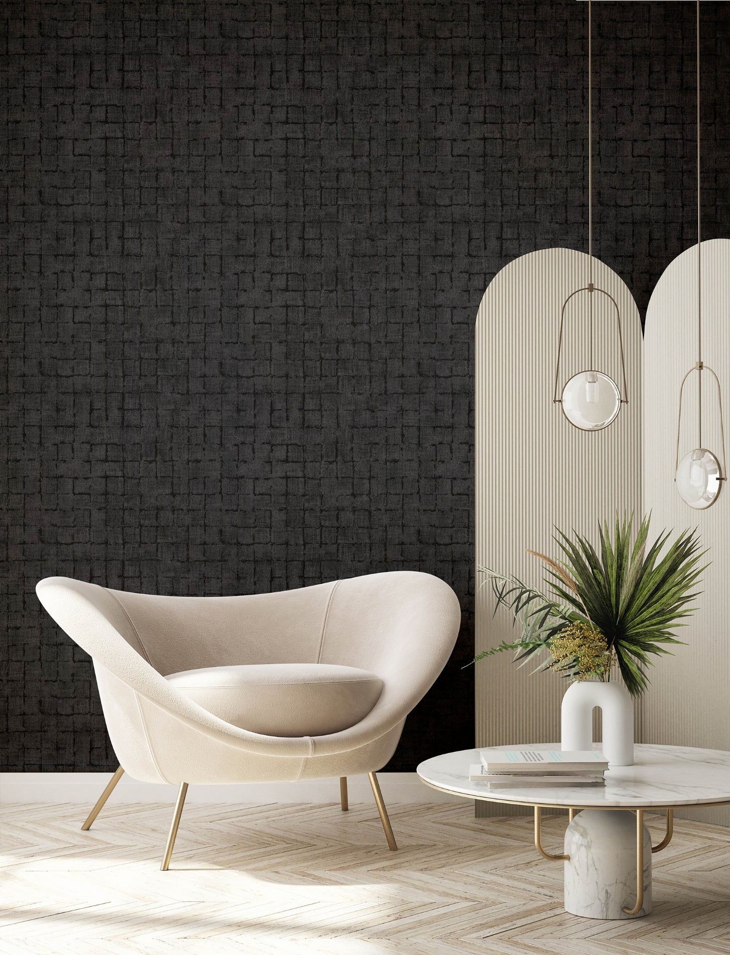 Blocks Charcoal Checkered Wallpaper - Brewster Wallcovering