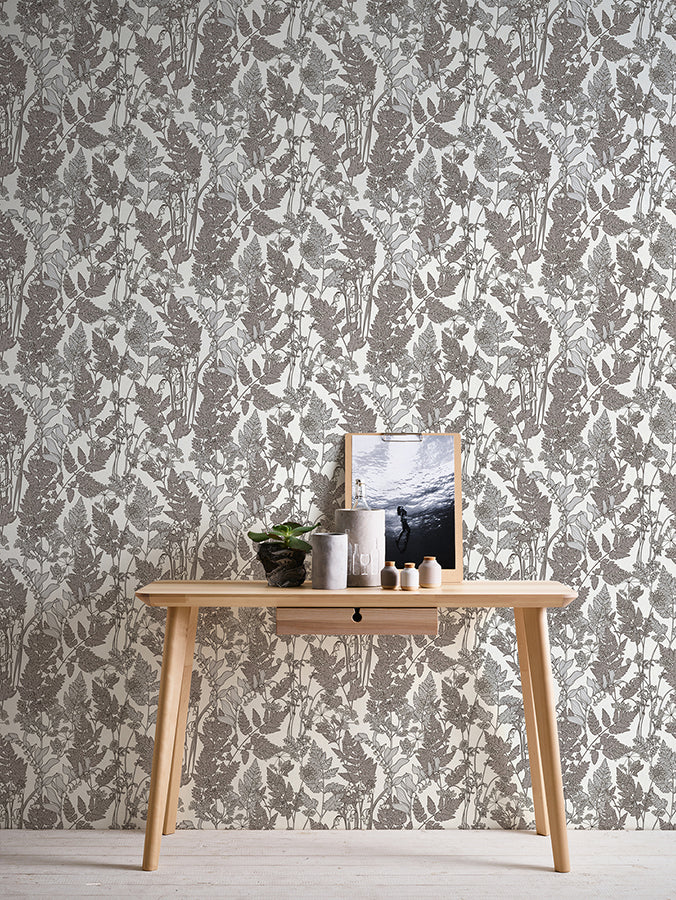 Ayla Light Grey Wildflowers Wallpaper - Brewster Wallcovering