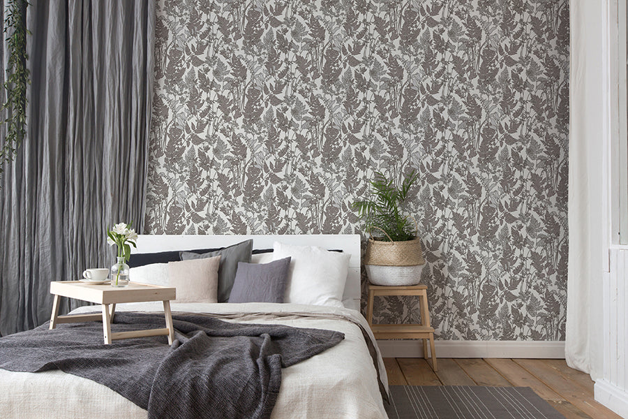 Ayla Light Grey Wildflowers Wallpaper - Brewster Wallcovering