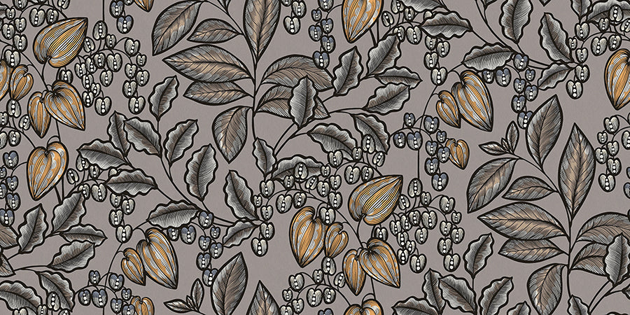 Leif Grey Vine Trail Wallpaper - Brewster Wallcovering