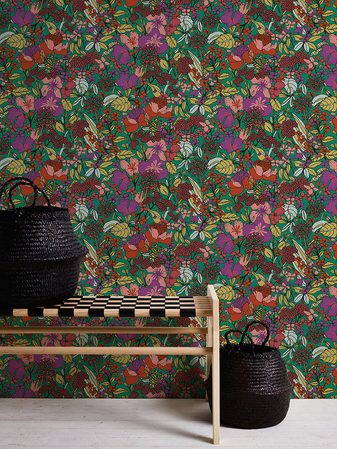 Zetta Multicolor Floral Riot Wallpaper  | Brewster Wallcovering
