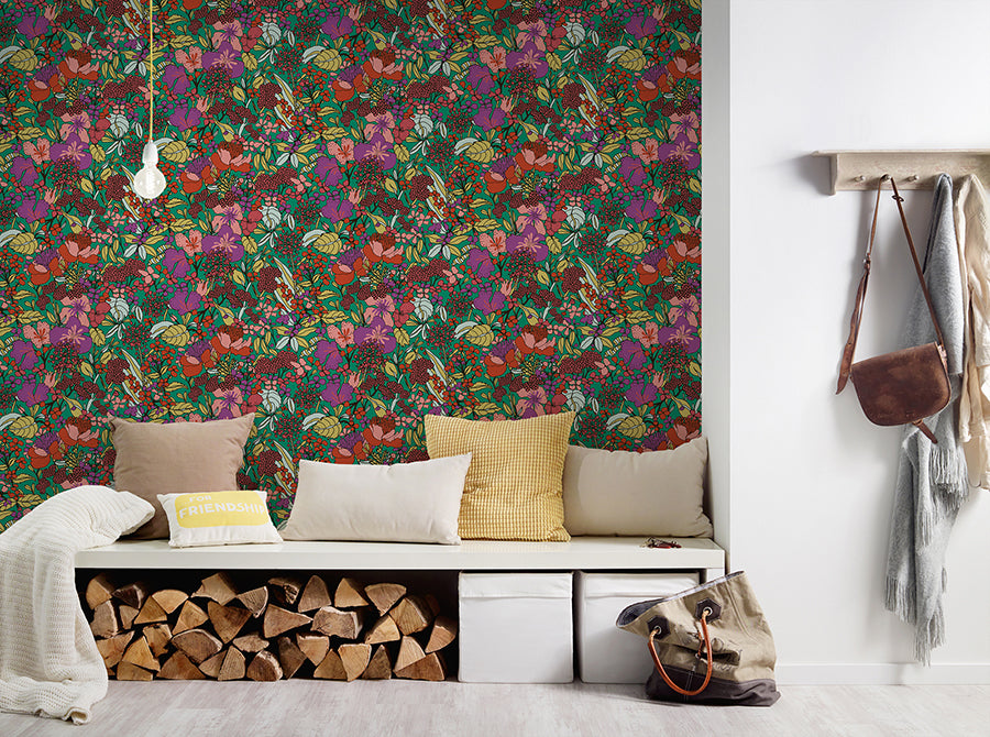Zetta Multicolor Floral Riot Wallpaper  | Brewster Wallcovering