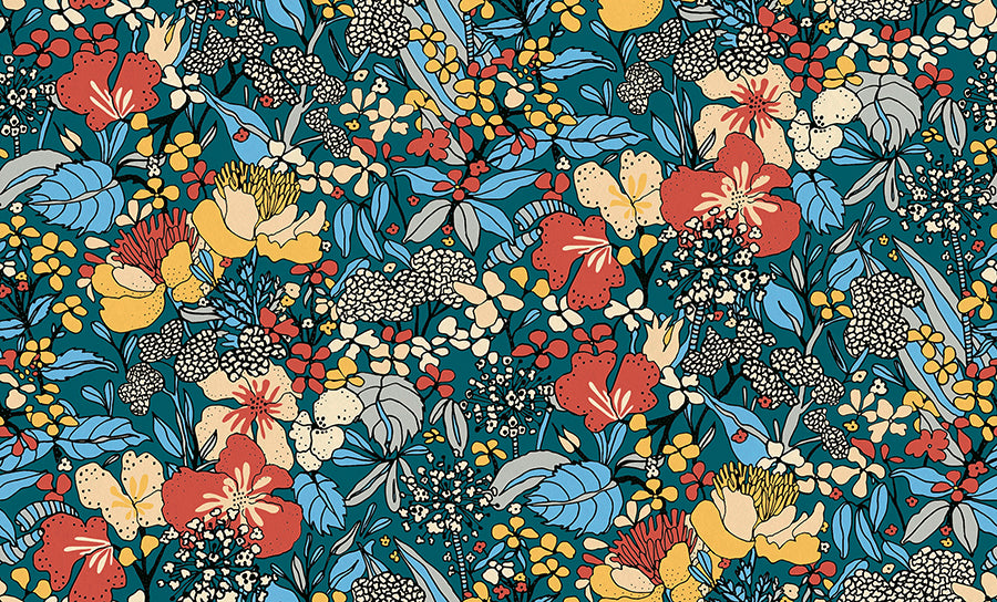 Zetta Blue Floral Riot Wallpaper  | Brewster Wallcovering