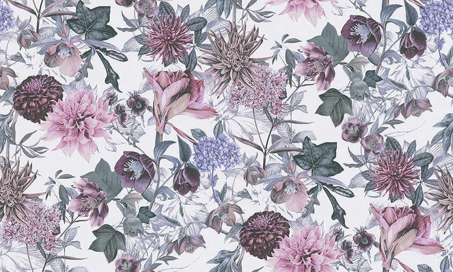 Althea Lavender Flower Garden Wallpaper - Brewster Wallcovering