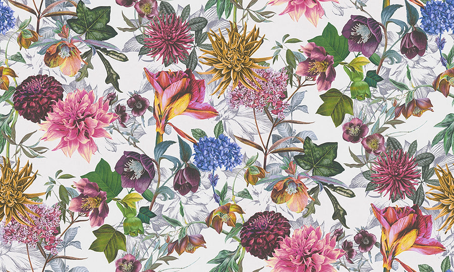 Althea White Flower Garden Wallpaper  | Brewster Wallcovering - The WorkRm