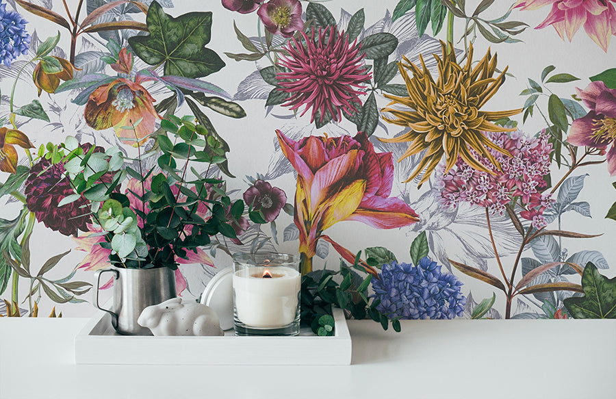 Althea White Flower Garden Wallpaper - Brewster Wallcovering