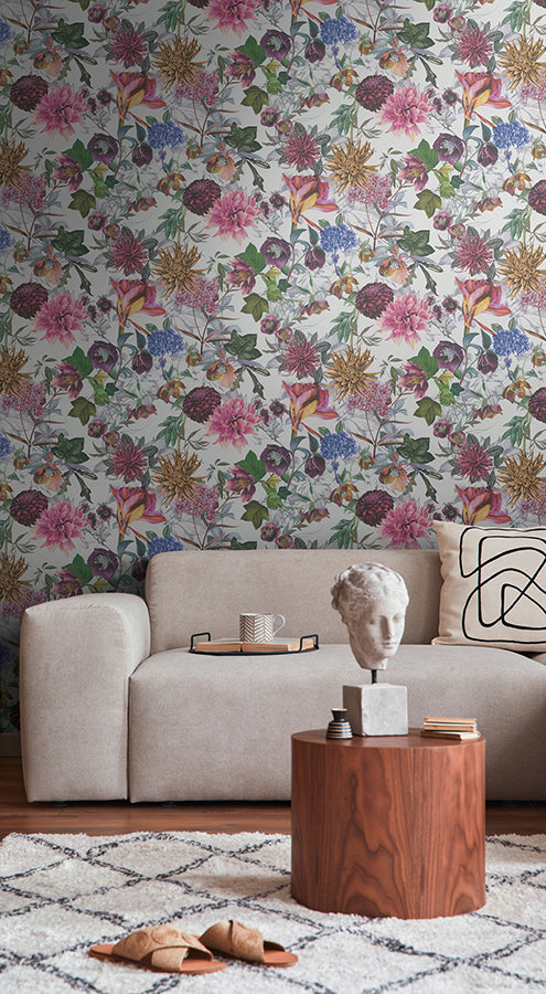 Althea White Flower Garden Wallpaper  | Brewster Wallcovering - The WorkRm