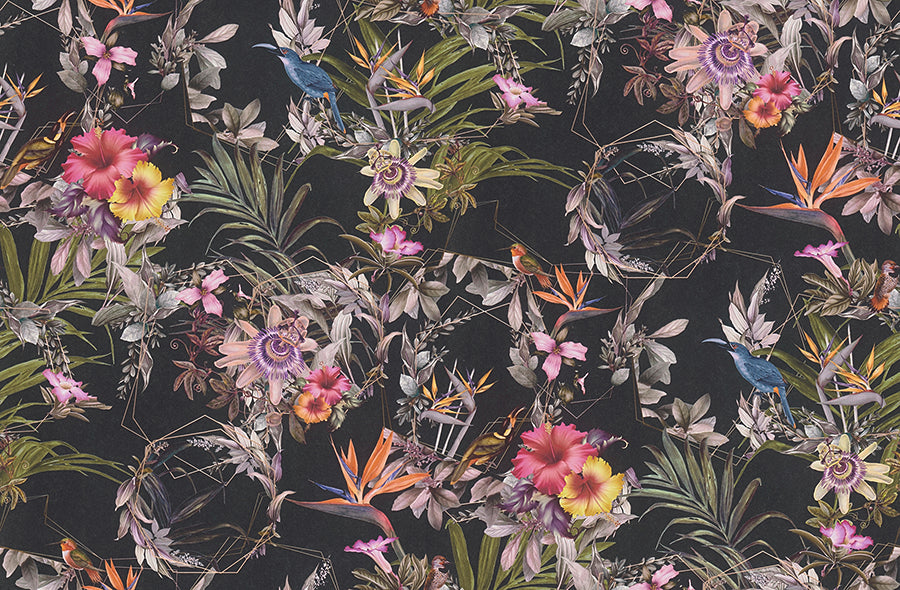 Hollis Navy Tropical Wallpaper - Brewster Wallcovering