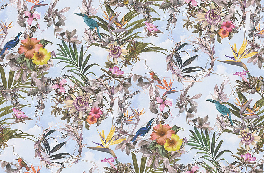 Hollis Sky Blue Tropical Wallpaper - Brewster Wallcovering