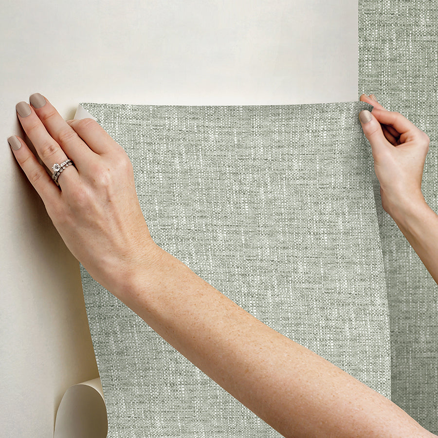 Sage Poplin Peel and Stick Wallpaper - Brewster Wallcovering