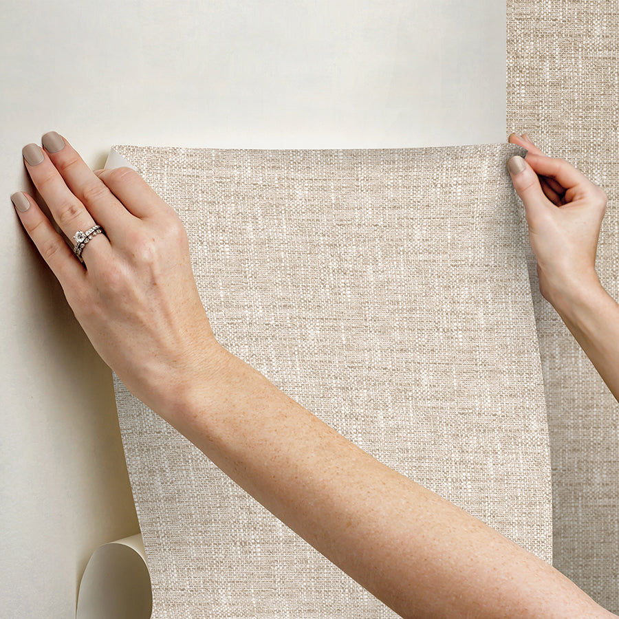 Tan Poplin Peel and Stick Wallpaper - Brewster Wallcovering