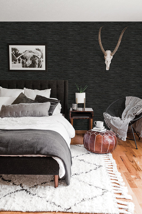 Black Grassweave Peel and Stick Wallpaper  | Brewster Wallcovering - The WorkRm