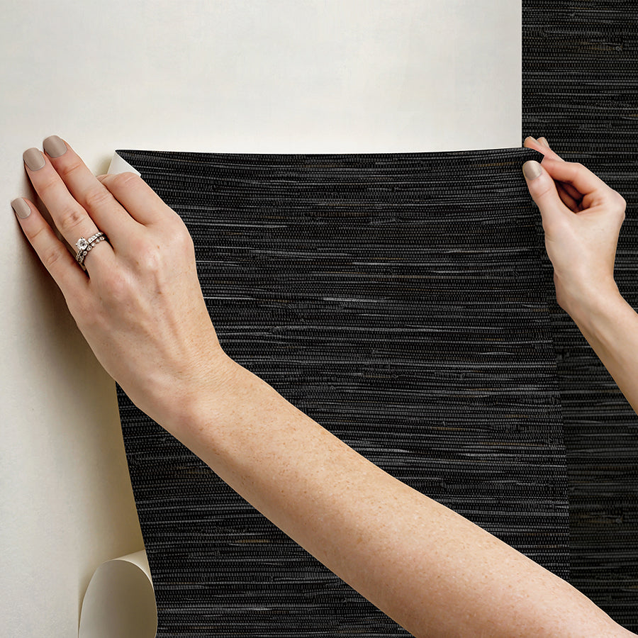 Black Grassweave Peel and Stick Wallpaper - Brewster Wallcovering