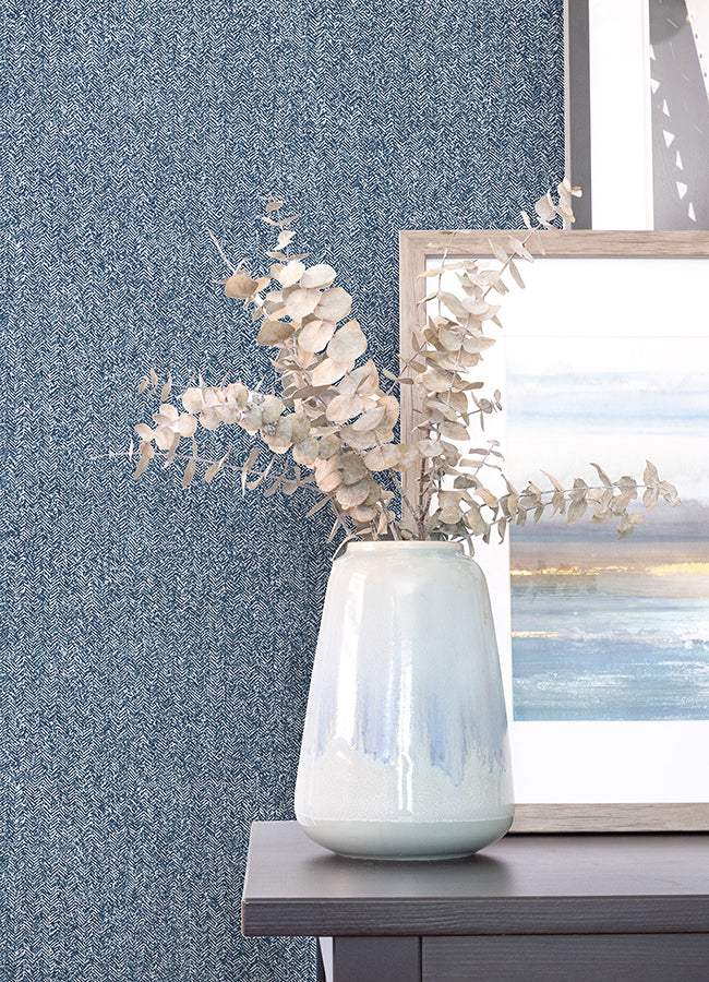 Navy Ashland Peel and Stick Wallpaper - Brewster Wallcovering