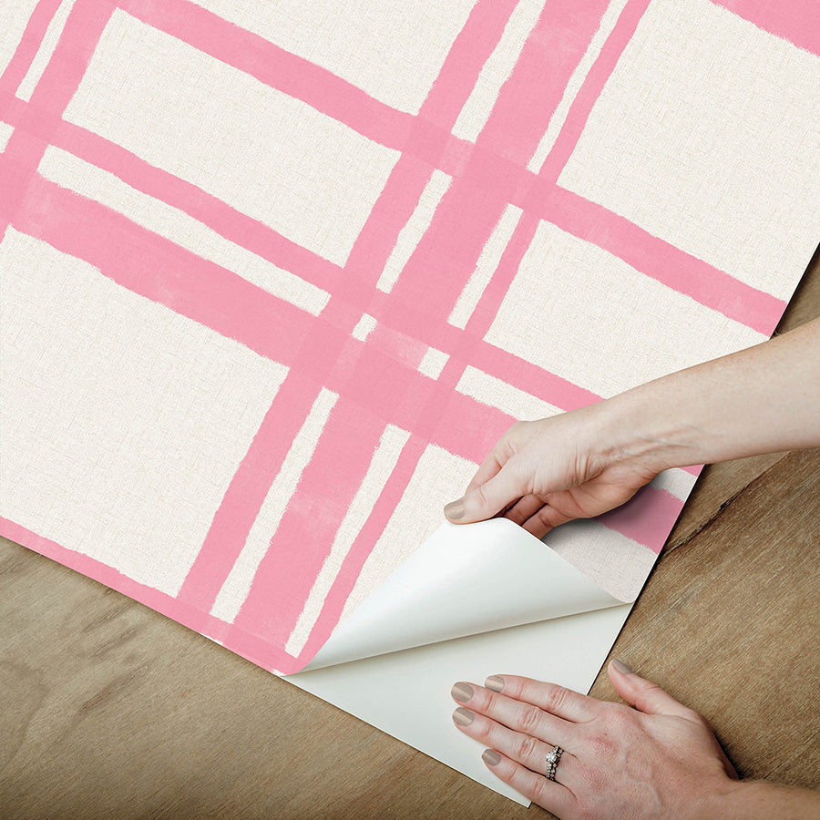 Plaid Think Pink Geometric Peel and Stick Wallpaper - Brewster Wallcovering