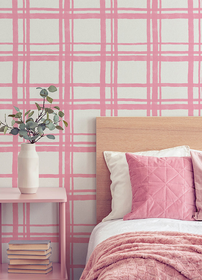 Plaid Think Pink Geometric Peel and Stick Wallpaper - Brewster Wallcovering