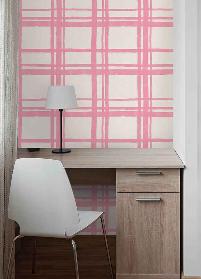 Plaid Think Pink Geometric Peel & Stick - York Wallcoverings - PP4706 - York Wallcoverings Wallpaper