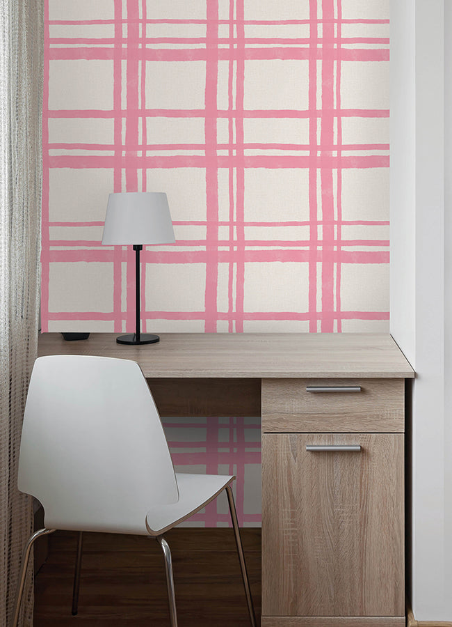 Plaid Think Pink Geometric Peel and Stick Wallpaper - Brewster Wallcovering